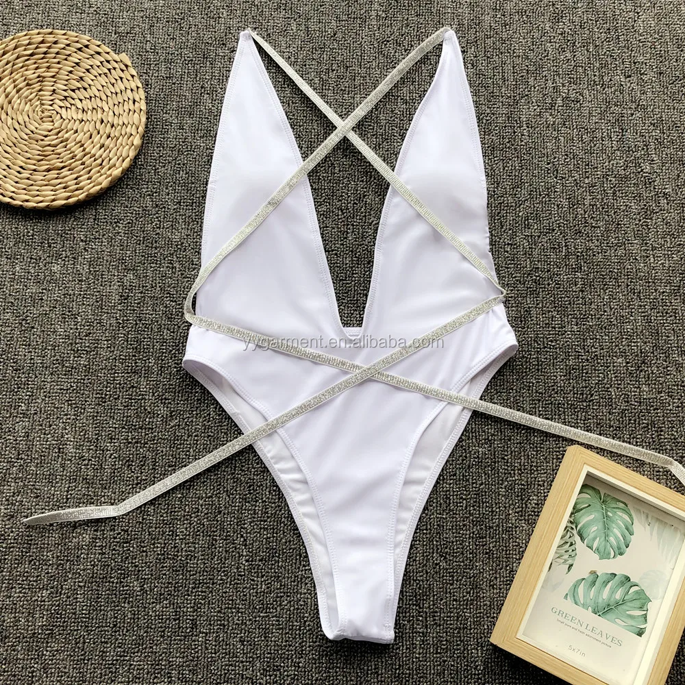2019 Sexy One Piece Thong Bikini Reflective Rhinestone Swimwear - Buy ...