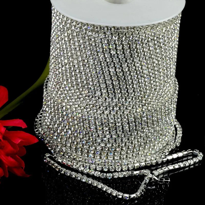 High density ss12 rhinestone trimming, crystal rhinestone cup chain in rolls