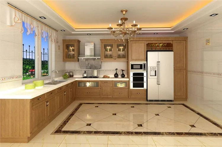luxury prefab house Classical Natural Oak Kitchen Cabinets