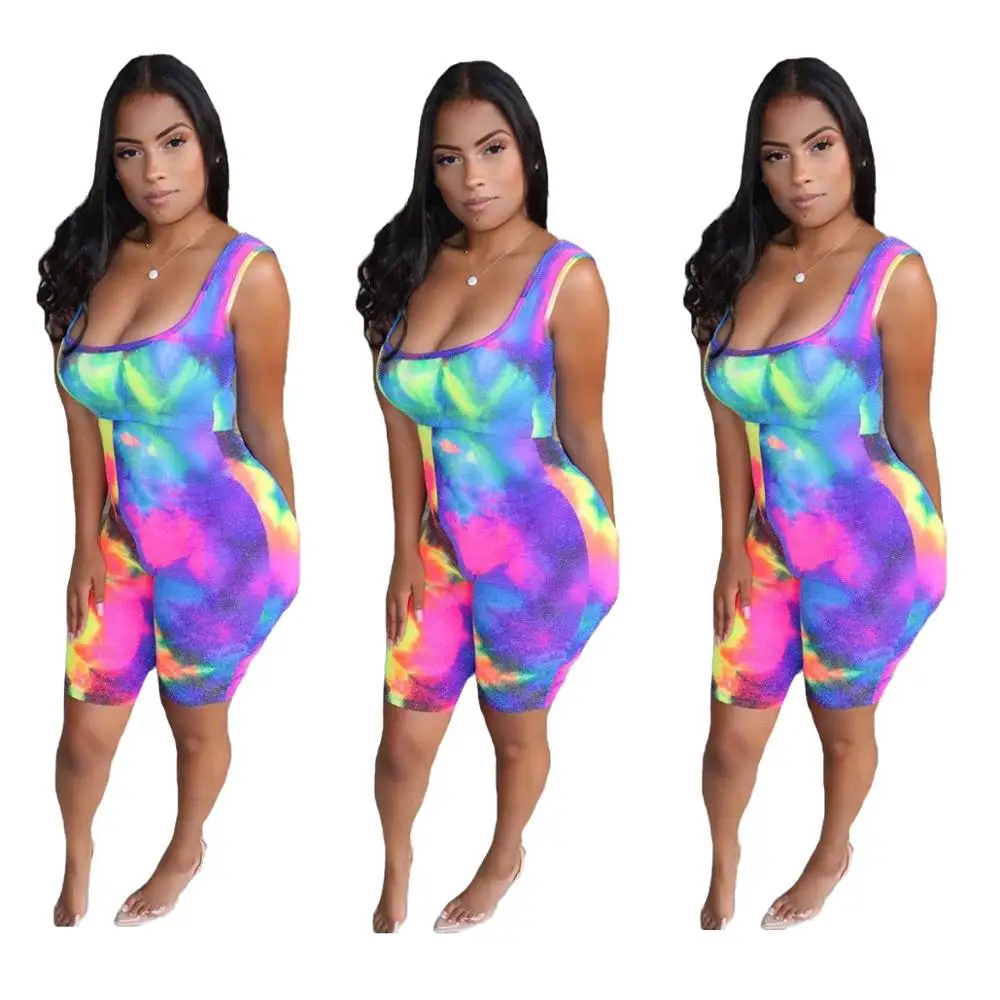 

Summer casual vest capri tie dye sexy bodycon jumpsuit for women, Picture