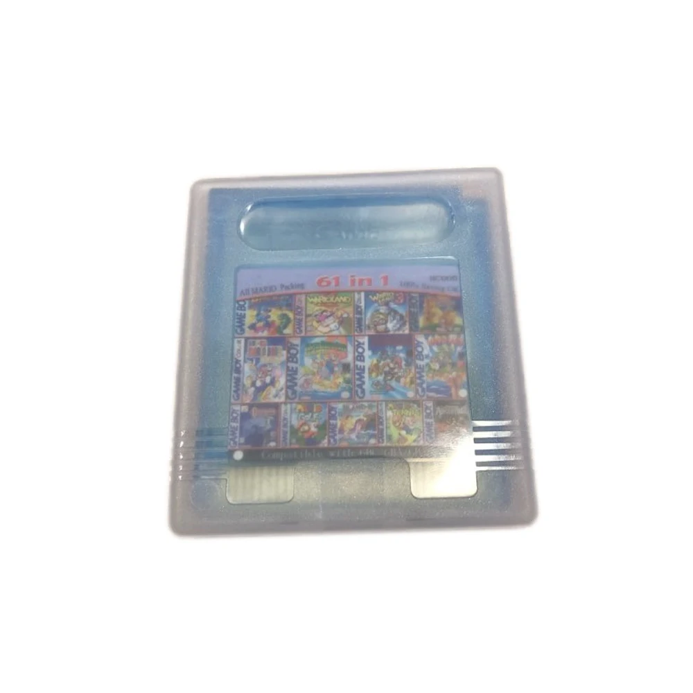 

61 in 1 Multi English Version Compilations Cartridge Console Card for 16 bit Handheld Video Game Console 6 Golden Coins, Transparent blue