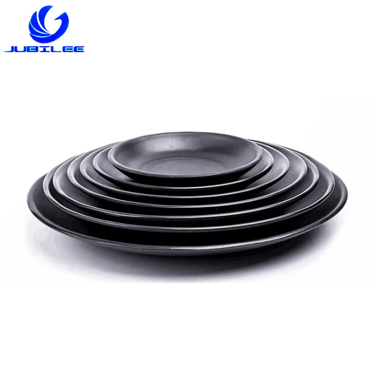 Free Sample Wholesale Cheap Modern Restaurant Durable Shallow Matt Black Round Plastic Melamine Dinner Plate