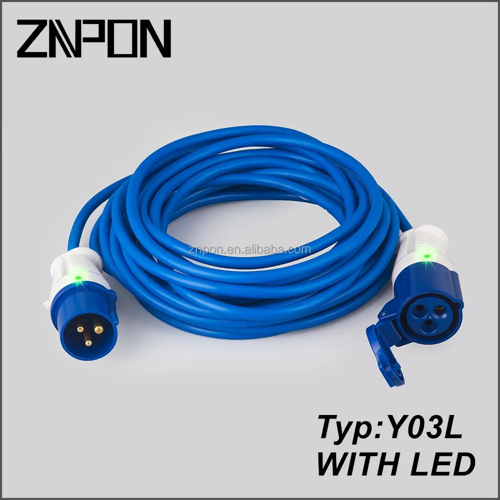 ZNPON 16A 250V 2P+E Industrial Extension Cord with led light