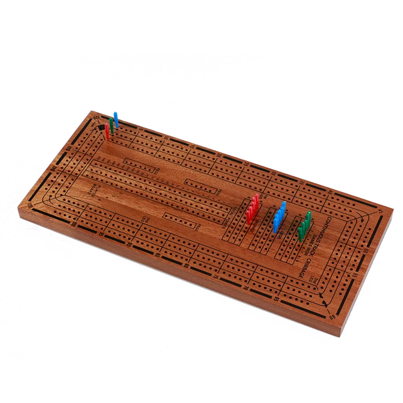 

Wooden Cribbage Set 3 Line Continuous Cribbage Board with Plastic Pegs, Natural wood color