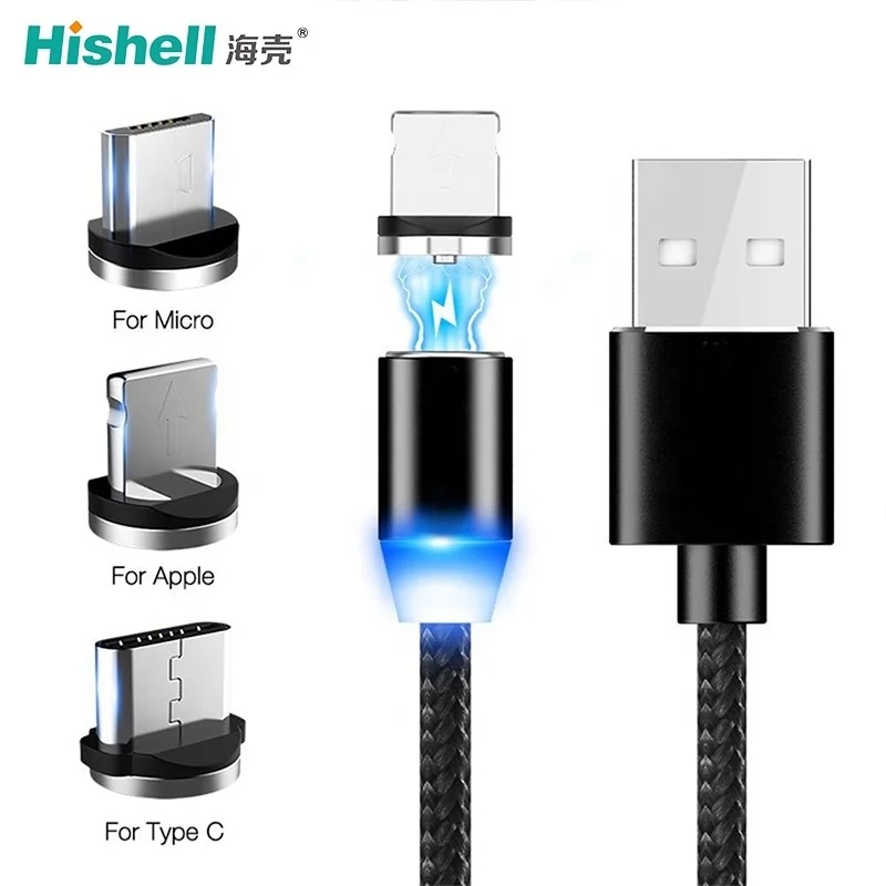 

2019 Hot Selling 3 In 1 Magnet Charging Cable Non Data Transfer USB Magnetic Cable with LED Light For Android, Black/gray/red/blue