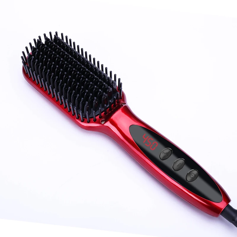 

Private label Hot red Electric Brush 2.0 Hair Straightener digital control professional hair massaging fast heated combs