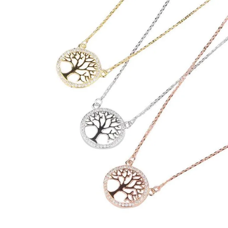 

925 sterling silver diamond faminly tree of life necklace women