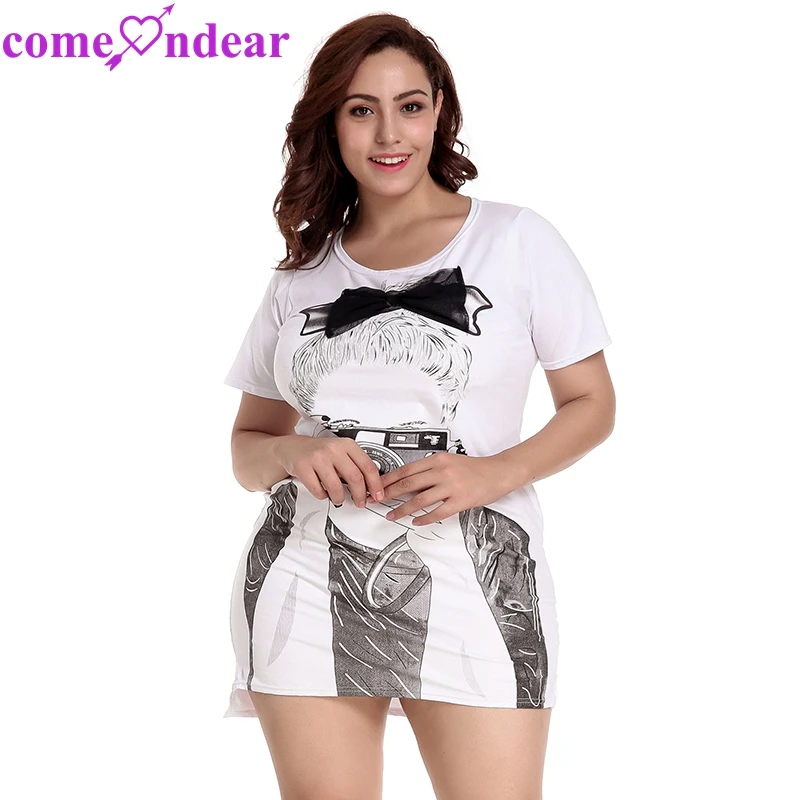 Plus Size Pictures Custom Print Loose Cotton Casual Full Print Women Long T shirt