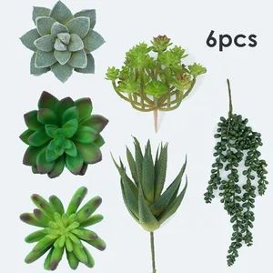 Image of Hot sale 6pcs assorted green faux hanging succulent unpotted artificial succulents