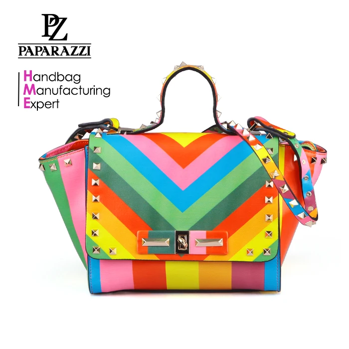 

3759 Wholesale China Fashion beautiful rainbow printing high quality ladies PU leather mini satchel bags