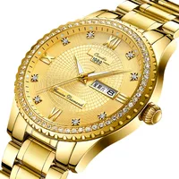 

2019 Fashion Trend Diamond gold watch men wrist luminous double calendar watch