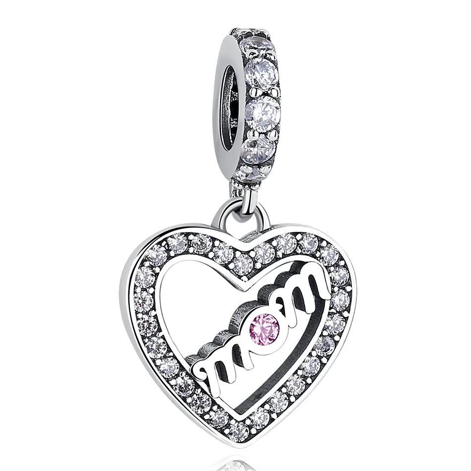 

Mother's Day Gift 925 Sterling Silver Charms Mom Love Heart-Shape Charm Bead for Snake Women Bracelet Making