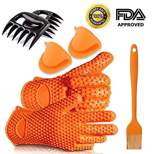 

Factory Supplier Wholesale Food Grade Kitchen Cooking Oven Mitts Ayl Silicone Heat Resistant Grilling BBQ Gloves, Any pantone colors