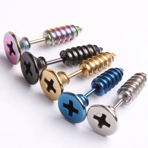 High quality piercing jewelry Titanium Steel Screw Shape Earrings Men and Women Pop Earrings Hot Jewelry