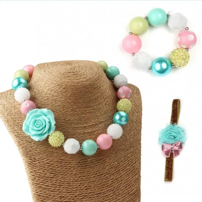 

Fashion 20mm Bubblegum Chunky Beaded Choker Colorful Necklace For Kids, As picture necklace set