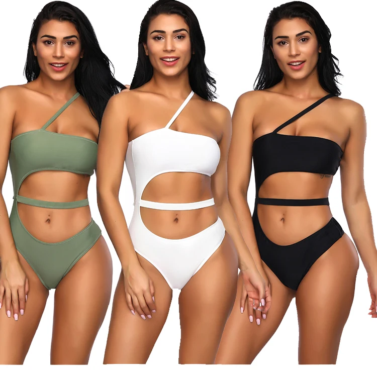 Wholesale Pure Color Women Swimwear High Waist Bikini 2019