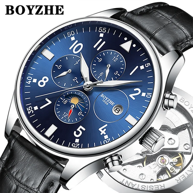 BOYZHE Brand Automatic Mechanical Watch Luxury Custom Logo Fashion Tourbillon Skeleton Man Watch