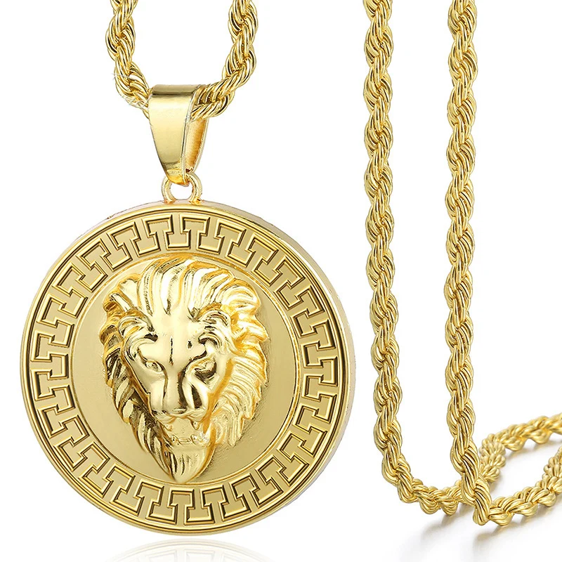 Wholesale customizable stainless steel gold Lion head mens chains pendants