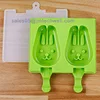 BPA free 2 Cavities Cute Rabbit DIY Ice Pop Mold Silicone Ice Cream Maker with Lid