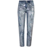 

Europe metal color silver sequins embroidery straight loose ripped denim jeans bling shinning stone beaded women jeans