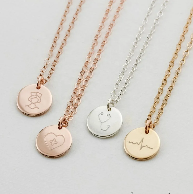 

2019 Nurse Jewelry Tiny Charm Statement Necklace Blank Pendant Pink Wholesale Rosary Chain Necklace Set