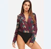 flora Bodysuit for women Notched Collar Surplice Botanical boheme clothing winter tops chiffon blouse printed tops women
