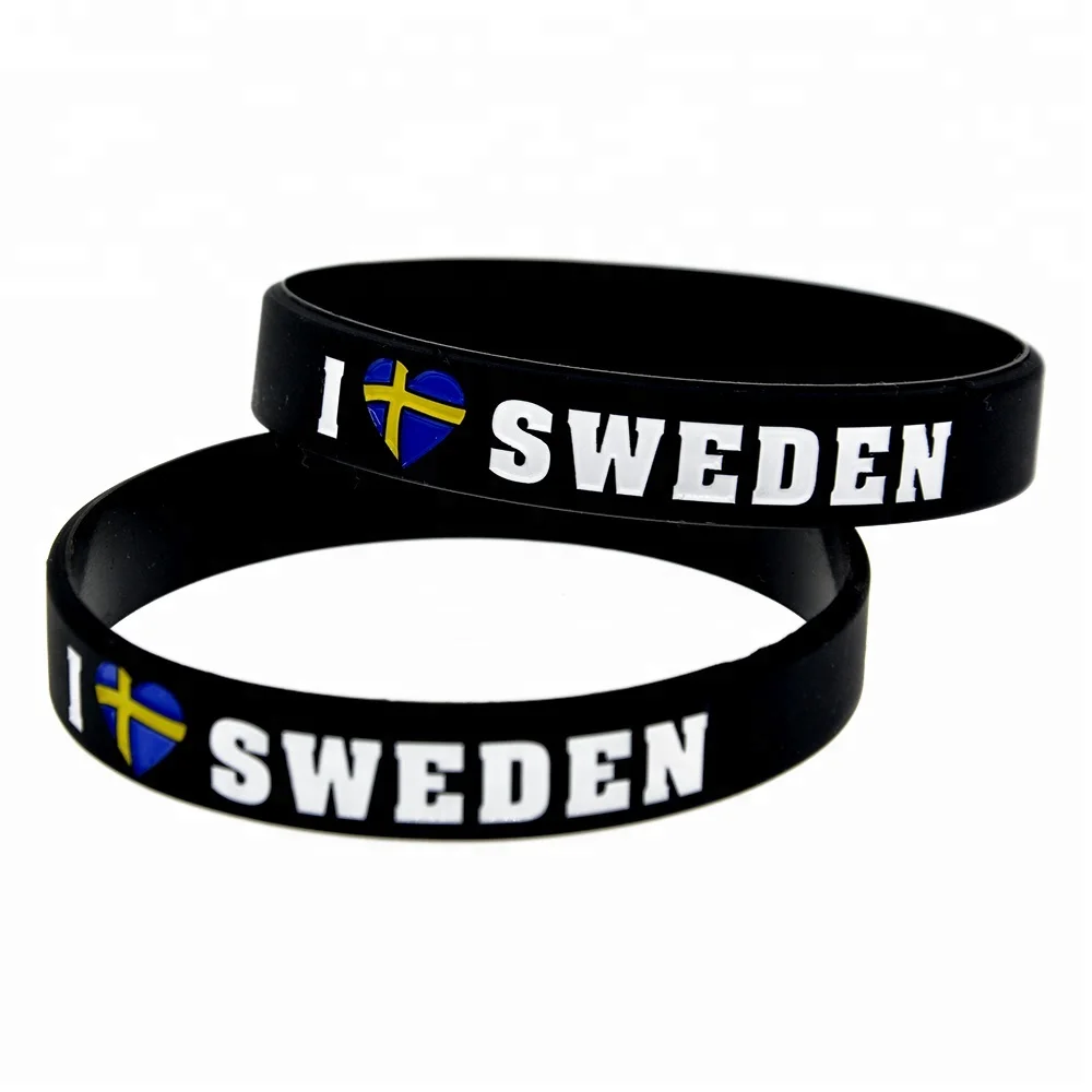 

50PCS I Love Sweden Silicone Wristband Promotional Gift, Yellow, blue, black