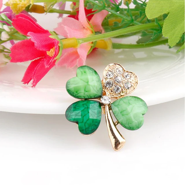

Newest Clover Rhinestone Brooches For Women Costume Brooch Pins Gift