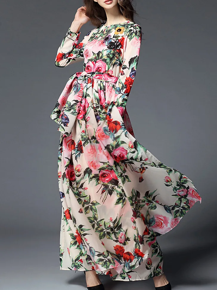 Pretty Chiffon Floral Dress Long Sleeve ...