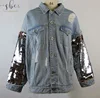 New Design Cool Hip Hop Oversized Scales Sleeve Sequin Denim Jacket With Back Ripped