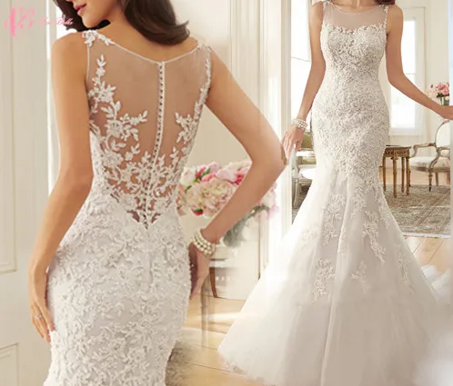 

2018 New Model Cheap Elegant Sleeveless Floor-Length Sexy Mermaid Wedding Dress, White