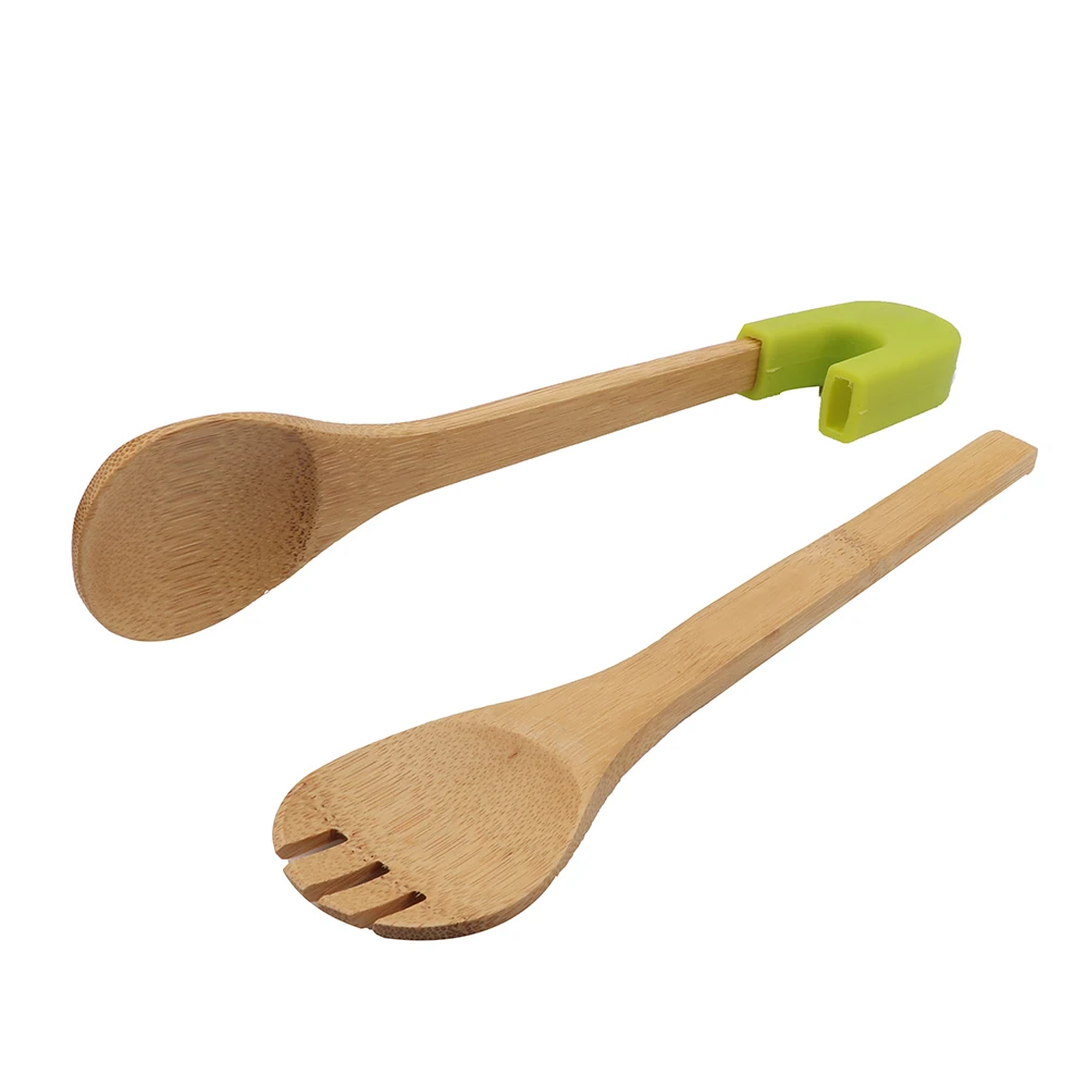 Kitchen Gadget Multi Function detachable Shovel spoon, Pure Natural Bamboo Food Clamp ,Bread tongs Salad Clips