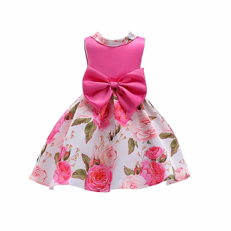 

Kids Floral Print High Neck Sleeveless Fancy Dress For Children, Rose and red