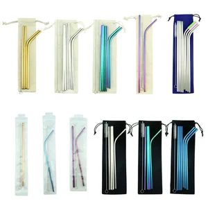 Image of Reusable Stainless Steel Metal Straws Premium Quality Electroplating Eco Metal Straws With Velvet Bag Custom Logo