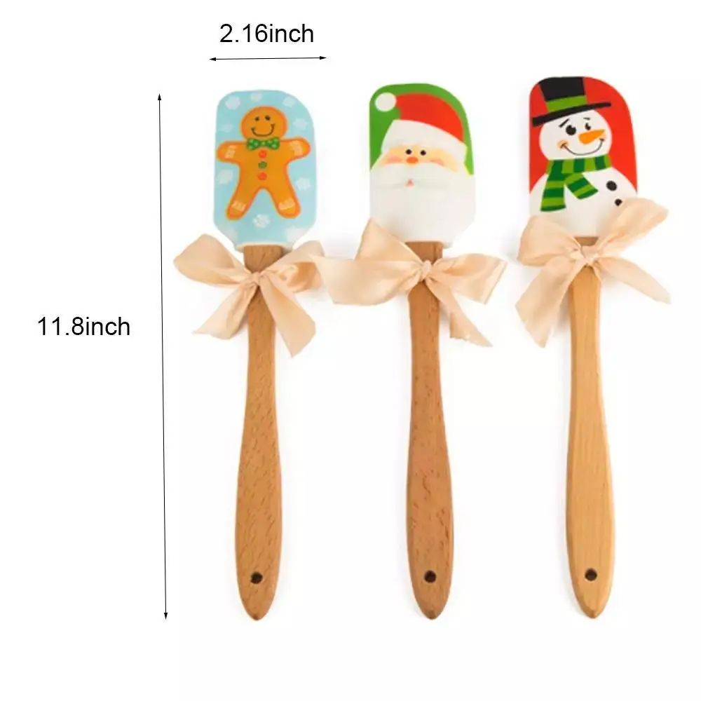 

Wooden Handle Scraper Christmas Silicone Spatula, As pictures