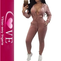 

4 Colors Casual Velour Womens Tracksuit Lady Velvet Sport Suit With Hooded