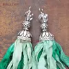PM10551 Turquoise Green Shades Sari Silk Tassel Pendant With Oval Antique Silver Bead Cap Sari Tassel Pendant For Necklace