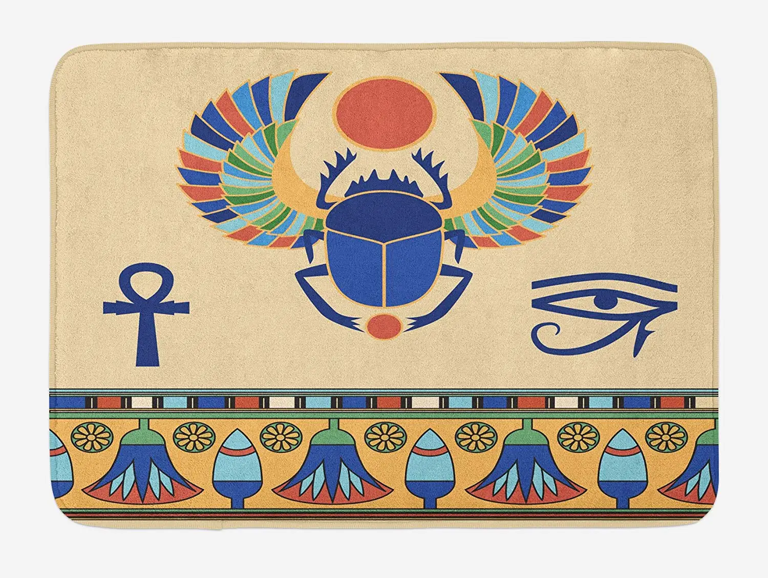 Buy Ambesonne Egyptian Bath Mat Ancient Antique Historical Culture Icon Of Scarab Eye With Ornaments Print Plush Bathroom Decor Mat With Non Slip Backing 29 5 W X 17 5 W Inches Multicolor In