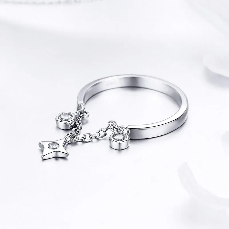 

Fashion Sparkling Dangle Star 925 Sterling Silver Finger Rings