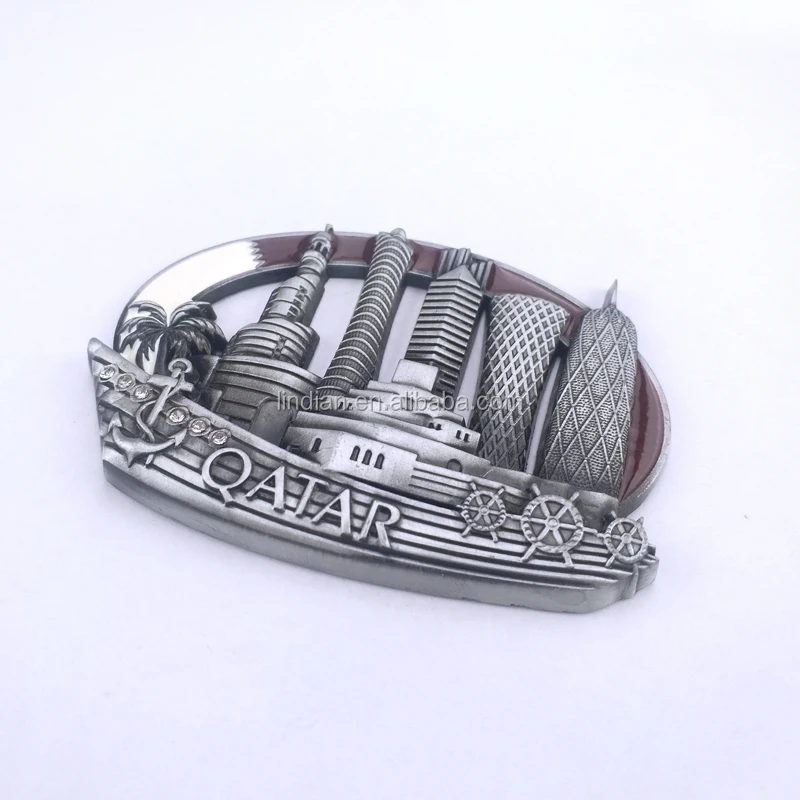 Pewter Doha Skyline Qatar Tourist Souvenir Metal Fridge Buy