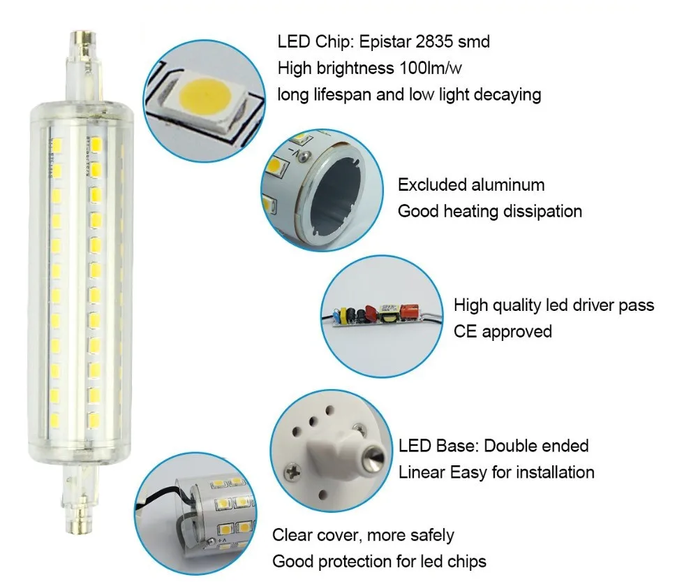 R7S LED Stablampe Halogen-Ersatz Leuchtmittel 10W 118mm J118 AC 85-265V 