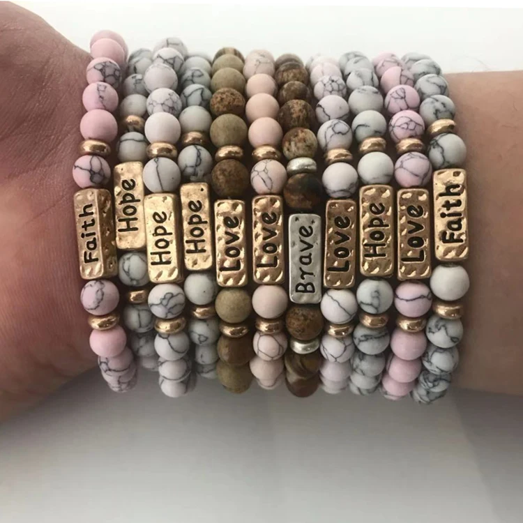 

2019 New Arrival High Quality Natural Stone Beaded Stretch Bracelet, As picture