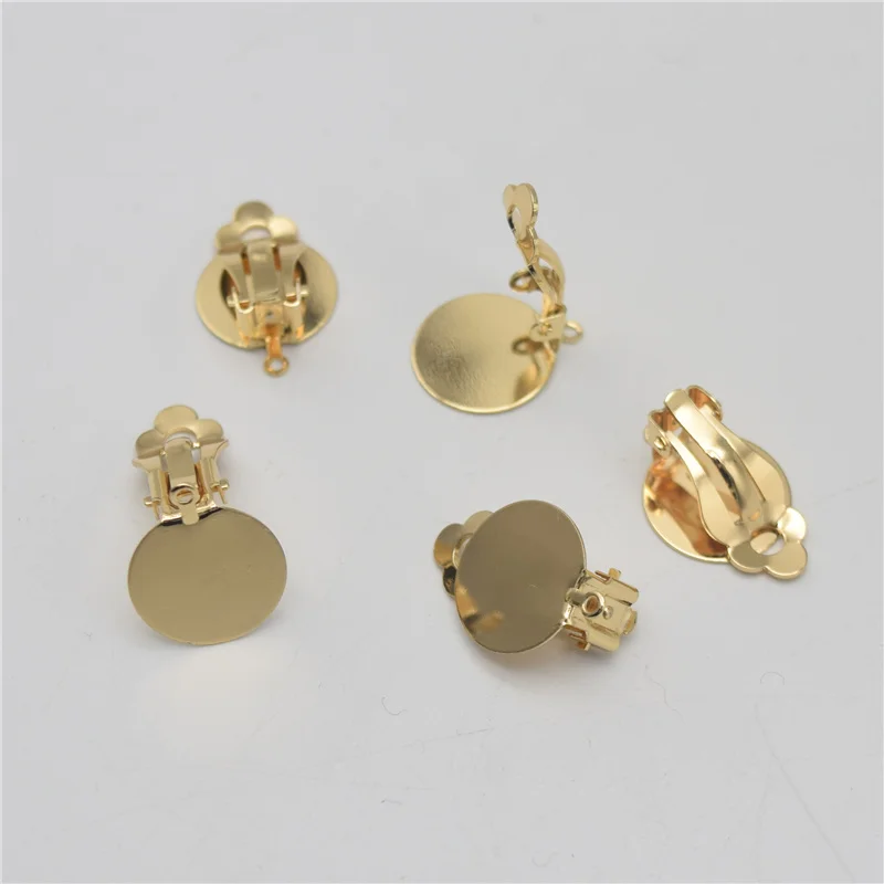 

50pcs 15mm Copper Metal Big Ear Clips With Hooks Gold Color Flat Pressure Base Ear Clip DIY No Pierced Earring FInding