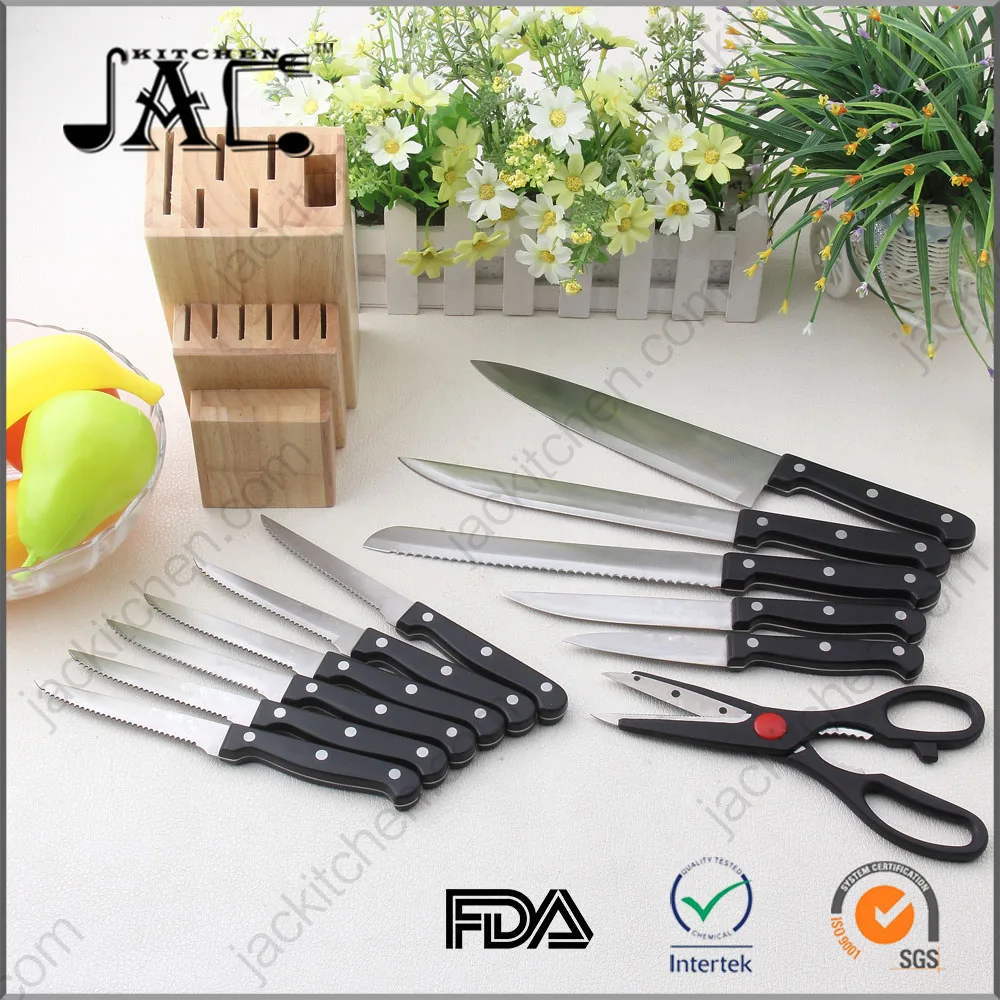 13-Piece POM Handle Stainless Steel Knife Set Kitchen with Wooden Block
