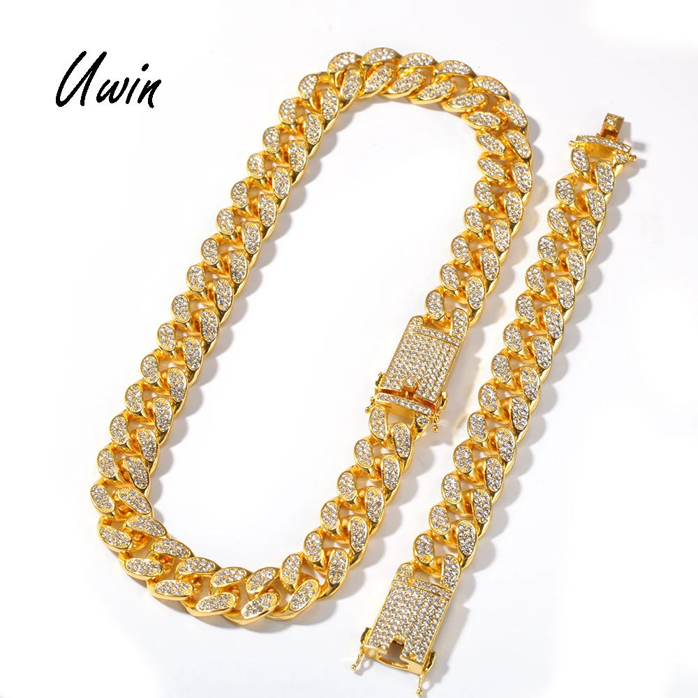 

Hip Hop 20mm Thick Cuban Link Chain Iced Out Mens Rapper Jewelry Wholesale Heavy Necklace, Golden, silvery