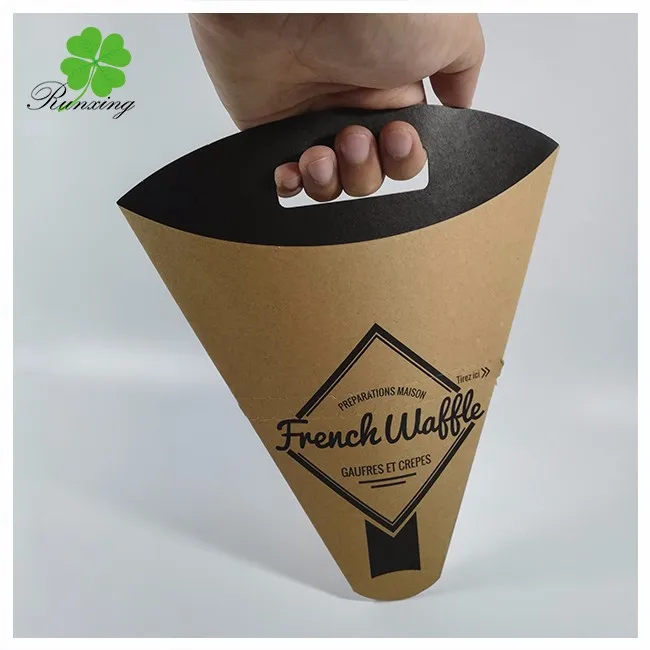 Food Grade Disposable French Take Away Paper Crepe Cone Paper Cone