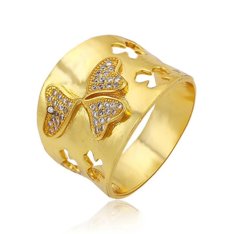 

13517 xuping 24k solid gold rings wedding engagement elegant ring Hollow pattern diamond for women