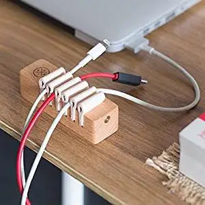 Natural Wooden Universal Desk Cable Organizer Winder Wire Mount Holder
