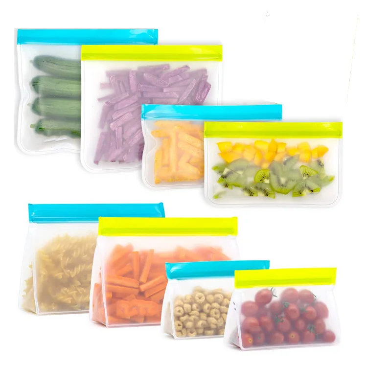 

Food Storage Freezer Bag for Food Fruit and Vegetables Snack Bags Sandwich Bags Reusable Flat and Stand up PEVA Kitchen Square