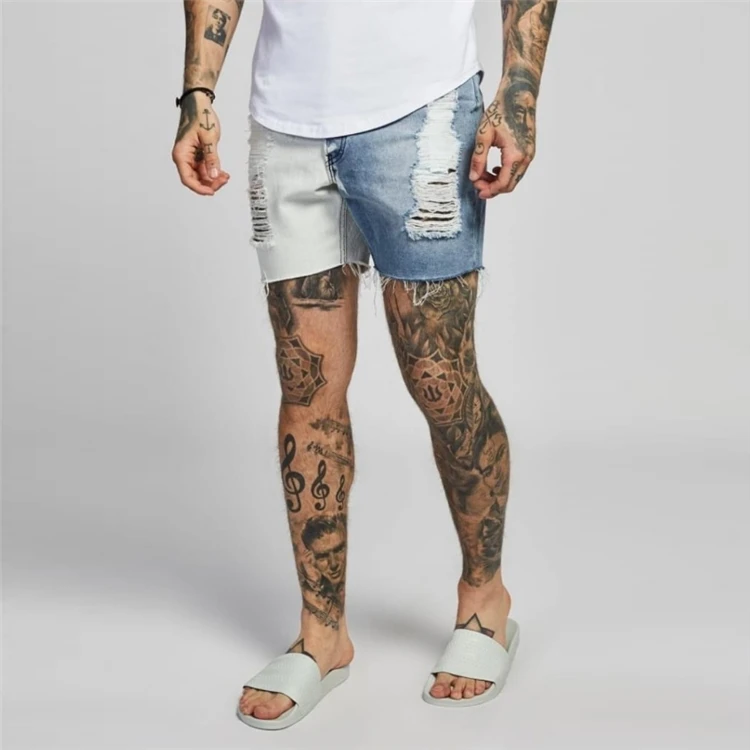 

Cool skinny push up damaged jeans shorts men zm602-1